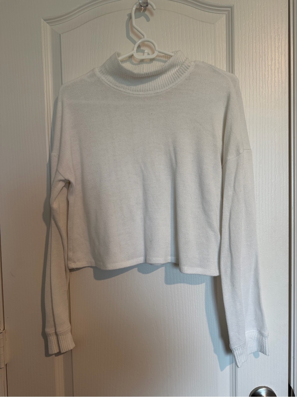 Cropped White Mock Neck Sweater